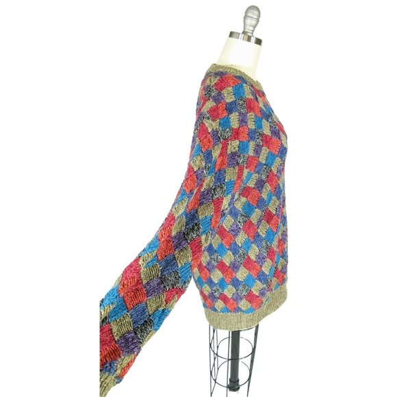 Vtg Northern Isles Size M Chunky Hand Knit Cotton Blend Diamond Tunic Sweater - Picture 2 of 4